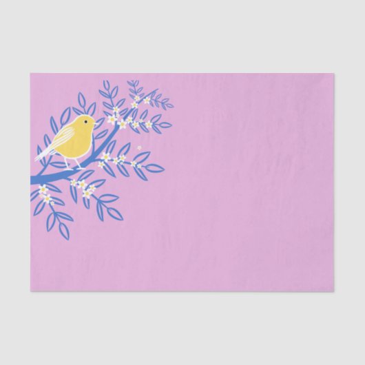 ピンク図解入りの、写真付きの色の背景に黄色の鳥 薄葉紙 (正面)