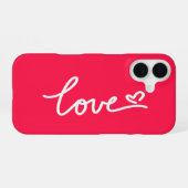 ピンク地に白いLove文字 iPhone 16ケース (裏面横)