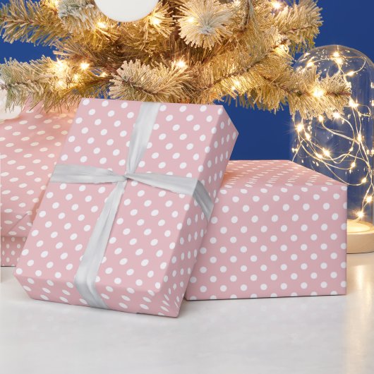 ピンク地に白の水玉模様 シームレスパターン ラッピングペーパー (クリスマス)