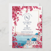 ピンク地中海のの花が咲き乱れ結婚る 招待状 (正面)
