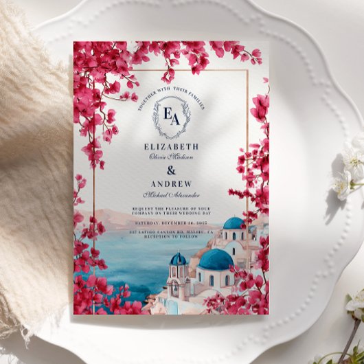 ピンク地中海のの花が咲き乱れ結婚る 招待状