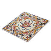 ピンク地中海のイエローブルー花フローラ タイル (側面)