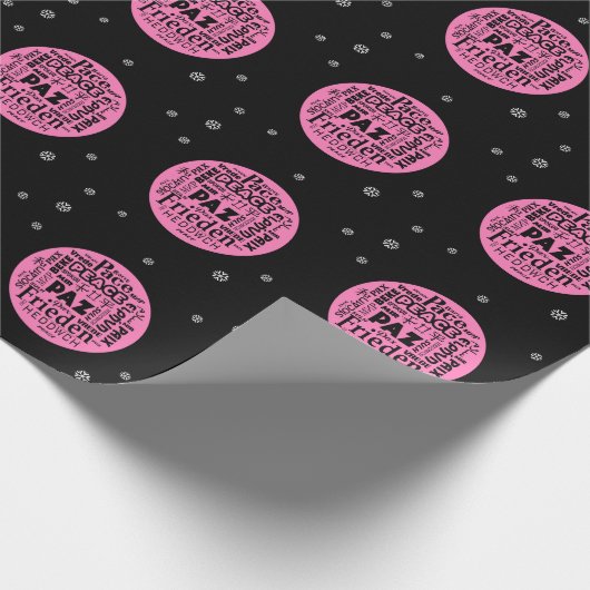 ピンク多言語のピースラップ紙（黒） ラッピングペーパー (角)
