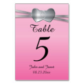 ピンク大切とシルバー結婚の愛ハート テーブルナンバー (裏面)