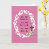 ピンク大切に賛美愛される洗礼少女 カード (黄色い花)