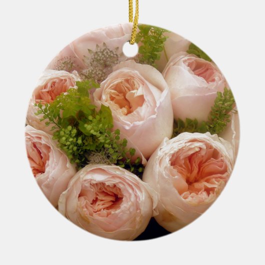 ピンク大切のバラ セラミックオーナメント (正面)