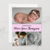 "ピンク大切:ベビーガール出産発表後 案内ポストカード (正面/裏面)