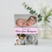 "ピンク大切:ベビーガール出産発表後 案内ポストカード (スタンド正面)