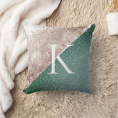ピンク大理石きらびやかな緑のモノグラム クッション (ブランケット)