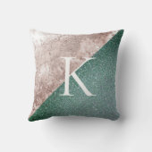 ピンク大理石きらびやかな緑のモノグラム クッション (裏面)