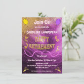 ピンク大理石とゴールドのストリーマー ハッピーリタイアメント 招待状 (スタンド正面)