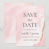 ピンク大理石とローズゴールドのグリッターSave the Date (正面/裏面)