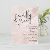 ピンク大理石と金の離婚パーティーお祝い 招待状 (スタンド正面)