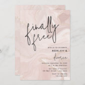 ピンク大理石と金の離婚パーティーお祝い 招待状 (正面/裏面)