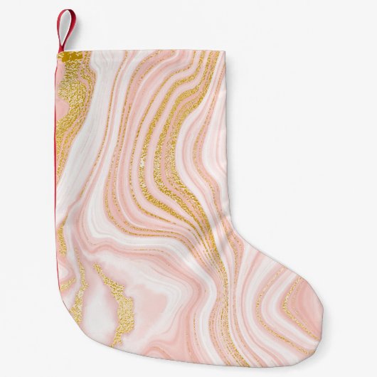 ピンク大理石と金ゴールドテクスチャ スモールクリスマスストッキング (正面)
