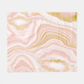 ピンク大理石と金ゴールドテクスチャ フリースブランケット (正面(横))