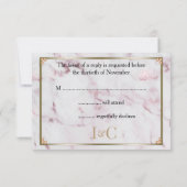 ピンク大理石と黄金の結婚真珠 出欠カード (裏面)