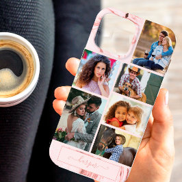 ピンク大理石のオーダーメイド6枚フォトコラージュ iPhone 13 PRO MAXケース