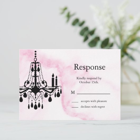 ピンク大理石のシャンデリアRSVP 出欠カード (スタンド正面)