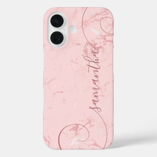 ピンク大理石のモダンな女性らしいカーリーシグネチャー Case-Mate iPhoneケース (裏面)