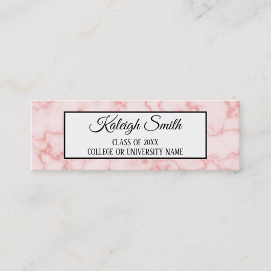 ピンク大理石の卒業式の挿入ネームカード コーリングカード (正面)