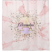 ピンク大理石の斑点モノグラムパーソナライズされた シャワーカーテン (正面)