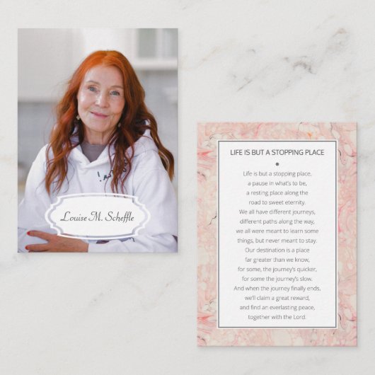 ピンク大理石の葬儀祈りの言葉カード付き写真 エンクロージャーカード (正面/裏面)