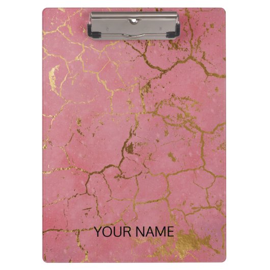 ピンク大理石クリップボカスタマイズード クリップボード (正面)