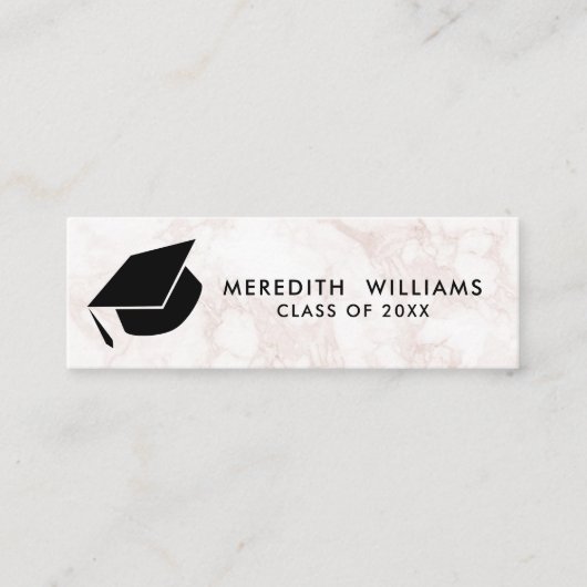 ピンク大理石グラッドキャップ卒業インサート スキニー名刺 (正面)