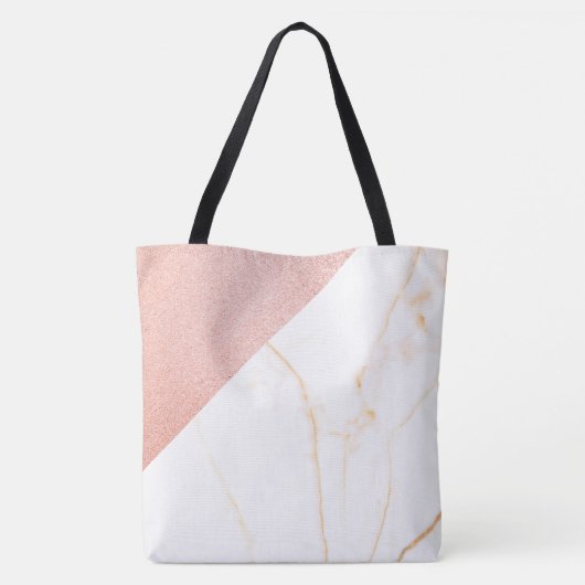 ピンク大理石グリッターおしゃれイニシャル名モノグラム トートバッグ (裏面)