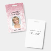 ピンク大理石グリッター従業員名写真企業の バッジ (正面＆裏面)