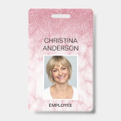 ピンク大理石グリッター従業員名写真企業の バッジ (正面)