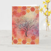 ピンク大理石グリーティングカード カード (黄色い花)