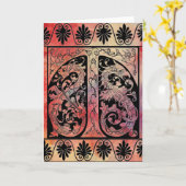 ピンク大理石グリーティングカード カード (黄色い花)