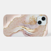 ピンク大理石ゴールドラメ iPhone 15ケース (裏面横)