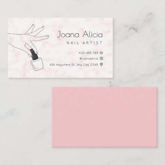 ピンク大理石シンプルネイルアーティスト名刺 名刺 (正面/裏面)