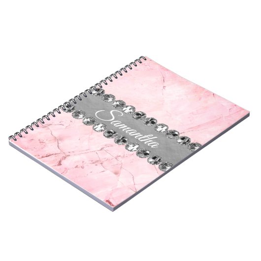ピンク大理石ダイアモンドきらきら光る ノートブック (左側)
