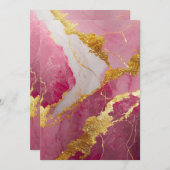 ピンク大理石パターン ゴールド 招待状 (正面/裏面)