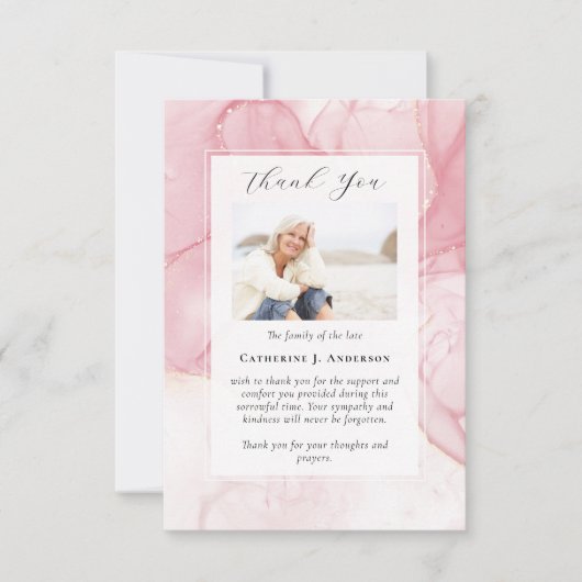 ピンク大理石フォト悔やみや弔慰葬儀記念館 サンキューカード (正面)