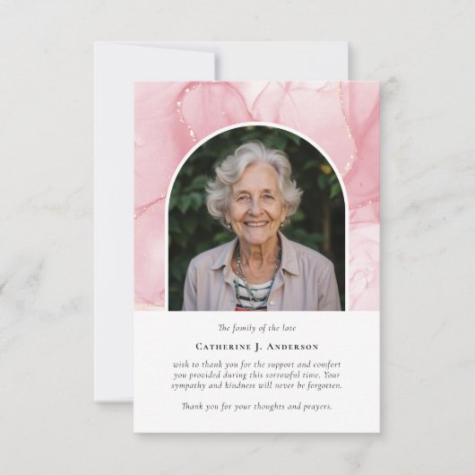 ピンク大理石フォト悔やみや弔慰葬儀記念館 サンキューカード (正面)