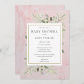 ピンク大理石ベビーガールシャワー |振りかける 招待状 (正面/裏面)