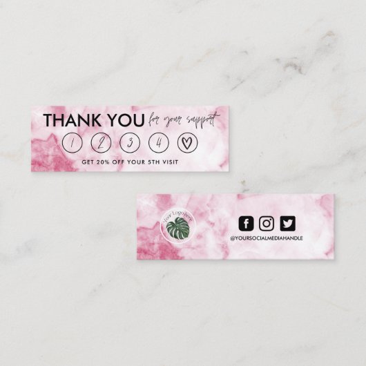 ピンク大理石メイクアップ感謝していヘアロイヤリティカード スキニー名刺 (正面/裏面)