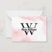 ピンク大理石モノグラム | ガーリーモダン金ゴールドグリッター ノートカード (裏面)