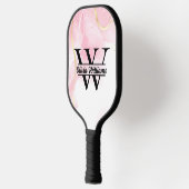 ピンク大理石モノグラム | ガーリーモダン金ゴールドグリッター ピックルボールラケット (左)