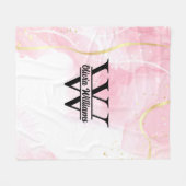 ピンク大理石モノグラム | ガーリーモダン金ゴールドグリッター フリースブランケット (正面(横))