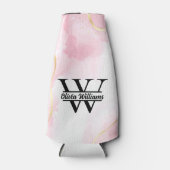 ピンク大理石モノグラム | ガーリーモダン金ゴールドグリッター ボトルクーラー (正面)