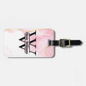 ピンク大理石モノグラム | ガーリーモダン金ゴールドグリッター ラゲッジタグ (正面横)