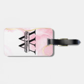 ピンク大理石モノグラム | ガーリーモダン金ゴールドグリッター ラゲッジタグ (裏面横)