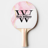ピンク大理石モノグラム | ガーリーモダン金ゴールドグリッター 卓球ラケット (裏面)
