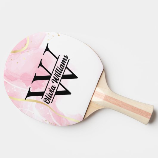 ピンク大理石モノグラム | ガーリーモダン金ゴールドグリッター 卓球ラケット (横)
